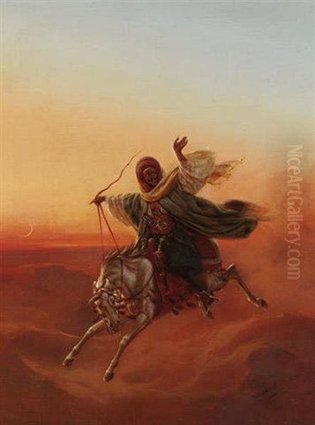 Araber Auf Galoppierendem Pferd Im Abendlicht Oil Painting by Heinrich Von Mayr