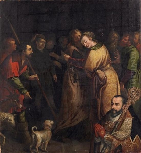 Zipora Kehrt Zu Moses Zuruck. Im Hintergrund Ihr Vater Jethro Und Die Beiden Sohne Oil Painting by Johann Ulrich Mayr