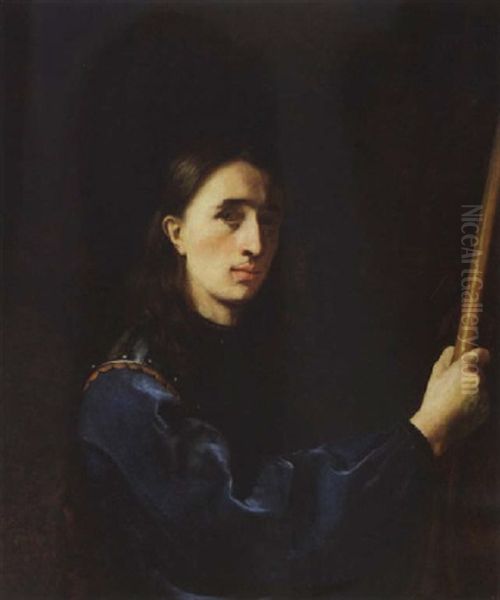 A Self Portrait Of The Artist Wearing A Blue Velvet Jacket With A Cuirass Oil Painting by Johann Ulrich Mayr