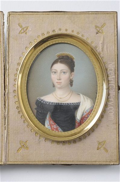 A Portrait Miniature Of A Biedermeier Lady by Peter Mayr