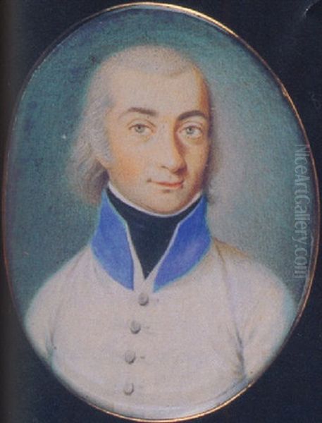 An Austrian Officer, In White Coat With Light Blue, Turned Down Collar, Silver Buttons, White Shirt And Black Stock Oil Painting by Peter Mayr