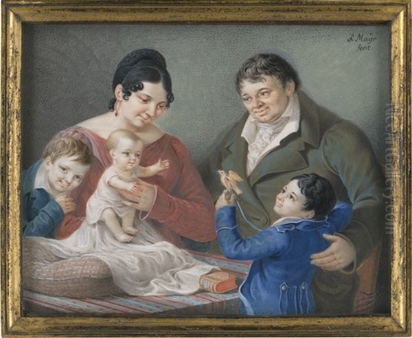 Portrait Der Familie Von Dr. Oeggl Mit Seiner Frau Und Drei Kindern Oil Painting by Simon Mayr