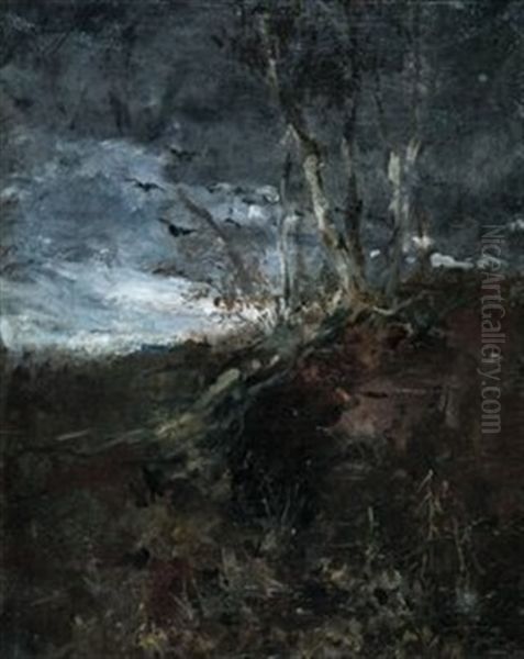 Karge Landschaft Mit Aufkommendem Gewitter Oil Painting by Carl Mayr-Graetz