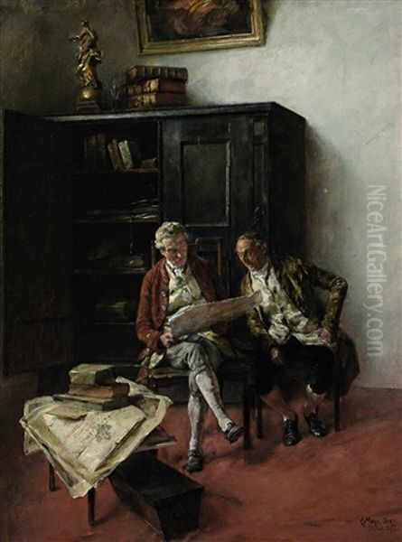 Zwei Herren Beim Studium Einer Urkunde Oil Painting by Carl Mayr-Graetz