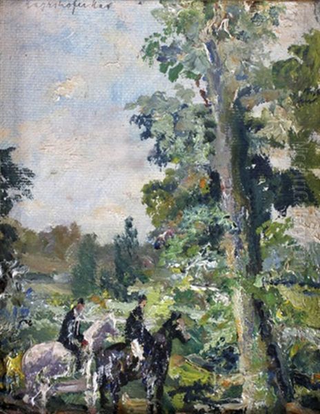 Zwei Reiter In Landschaft Oil Painting by Max Mayrshofer