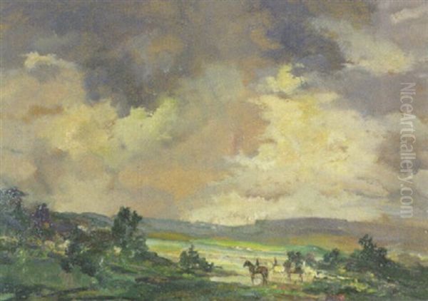 Weite Landschaft Mit Reitern Oil Painting by Max Mayrshofer