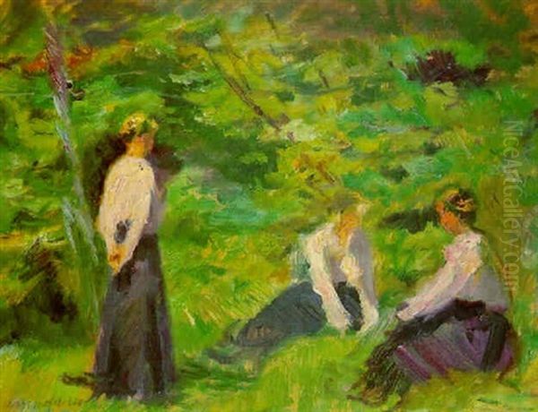 Wesling, Drei Frauen Im Gras Oil Painting by Max Mayrshofer