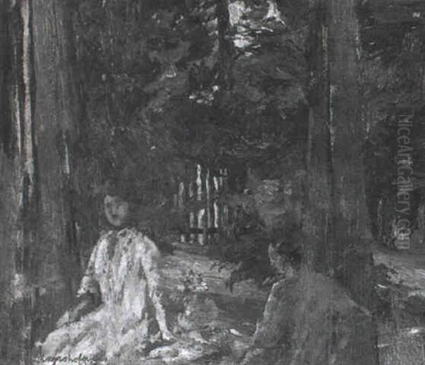 Zwei Frauen Am Tisch Im Garten by Max Mayrshofer