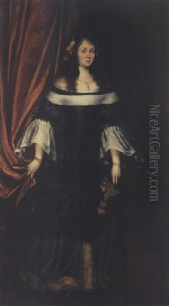 Portrait De Jeune Femme En Pied Vetue D'une Robe Noire Oil Painting by Juan Bautista Martinez del Mazo