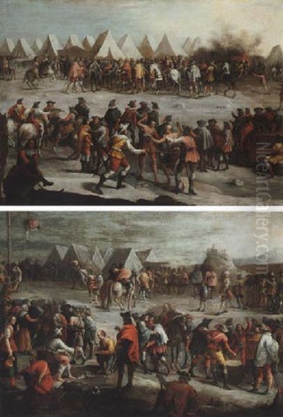 Military Encampment Oil Painting by Juan Bautista Martinez del Mazo