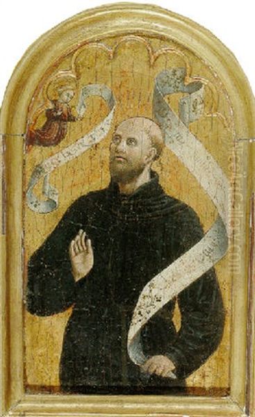 A Blessed Augustinian Monk (novello Da Siena?) Oil Painting by Giovanni Mazone