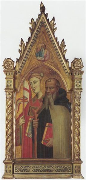 Saints Stephen And Anthony Abbot, An Evangelist In The Gable Above Oil Painting by Tommaso del Mazza (Master of Santa Verdiana)