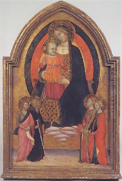 Madone Et Enfant Regina Caeli Entre Saint Jean-baptiste Et Sante Antoine Abbe A Gauche, Et Deux Saintes A Droite Oil Painting by Tommaso del Mazza (Master of Santa Verdiana)