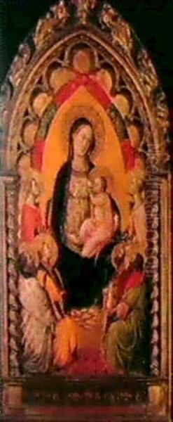 Madonna Col Bambino In Gloria E Sei Santi Oil Painting by Tommaso del Mazza (Master of Santa Verdiana)