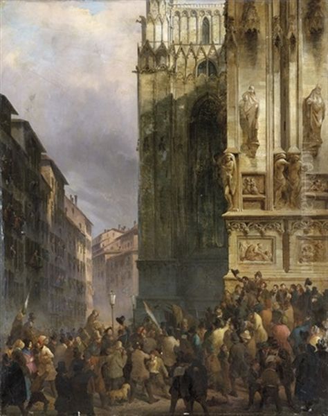 Milano, 18 Marzo, L'inizio Della Rivoluzione Delle 5 Giornate Oil Painting by Salvatore Mazza