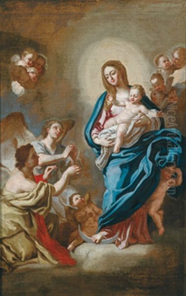 Madonna Mit Kind Auf Der Mondsichel, Von Adorierenden Engeln Umgeben (madonna Con Angeli) Oil Painting by Ludovico Mazzanti