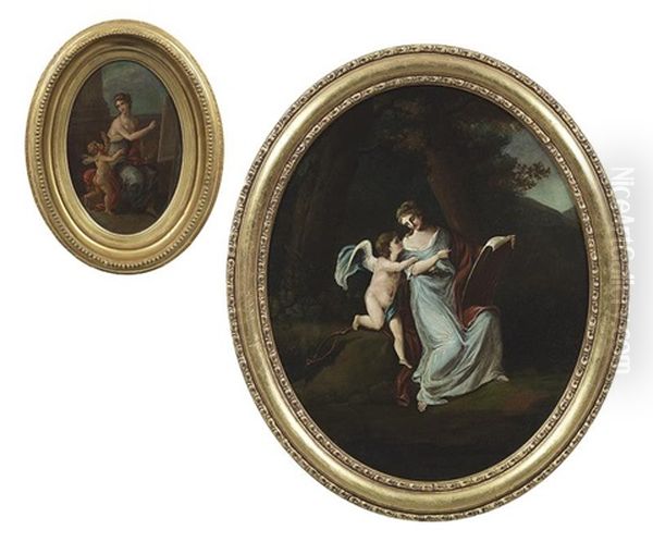 Muse Calliope With A Putto Oil Painting by Giuseppe Mazzolini