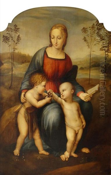 Le Belle Jardiniere: The Madonna And Child With St. John In Landscape, After Raphael Oil Painting by Giuseppe Mazzolini