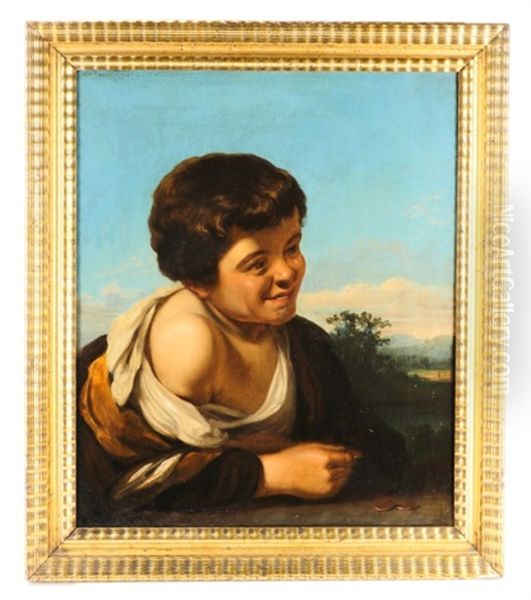 Boy With Coins Oil Painting by Giuseppe Mazzolini