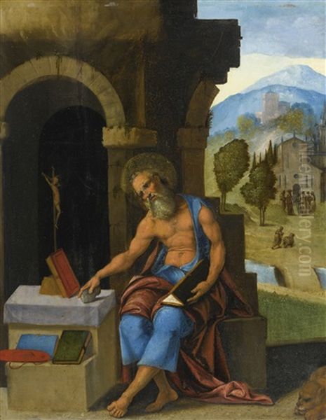 Saint Jerome In Contemplation by Ludovico Mazzolino