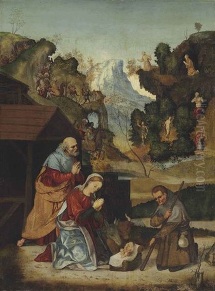 The Nativity, With The Procession Of The Magi Oil Painting by Ludovico Mazzolino