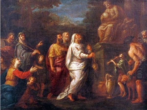 Salomone Incensa Gli Idoli E La Famiglia Di Dario Davanti Ad Alessandro (2 Works) Oil Painting by Cesare Giuseppe Mazzoni