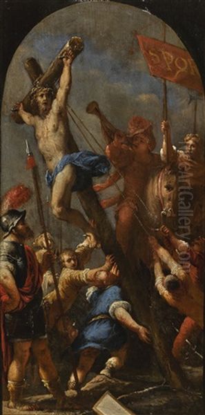 The Raising Of The Cross Oil Painting by Sebastiano Mazzoni