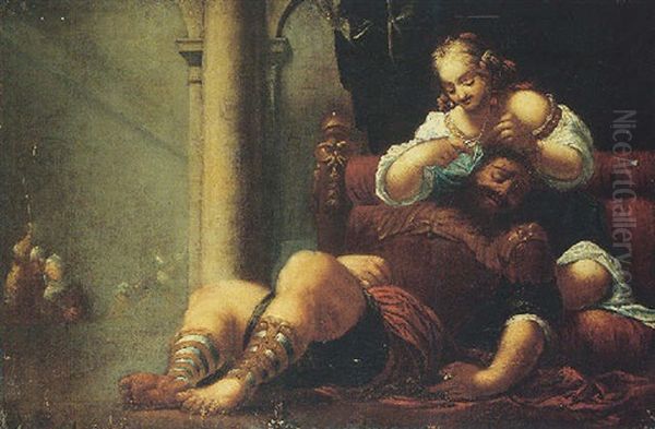 Samson And Delilah Oil Painting by Sebastiano Mazzoni