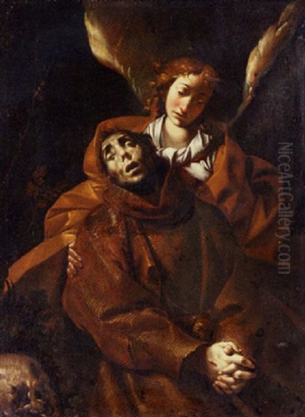 Saint Francis Supported By An Angel Oil Painting by Pier Francesco (il Morazzone) Mazzuchelli