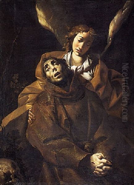 Saint Francis Supported By An Angel Oil Painting by Pier Francesco (il Morazzone) Mazzuchelli