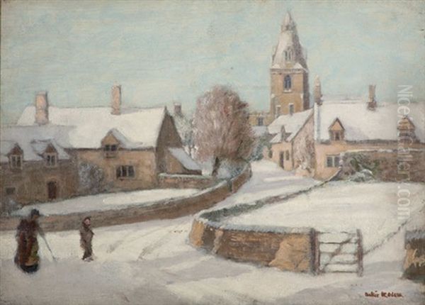 Winter Village Scene Oil Painting by Walter McAdam