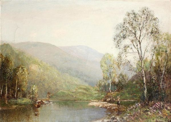 Fisherman On A River Bank Oil Painting by Walter McAdam