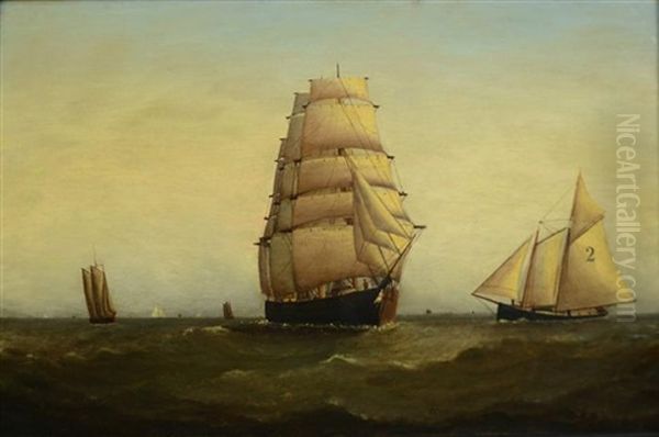 Ships At Sail Oil Painting by James J. Mcauliffe