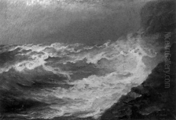 Roaring Surf And Rocky Coast Oil Painting by James J. Mcauliffe