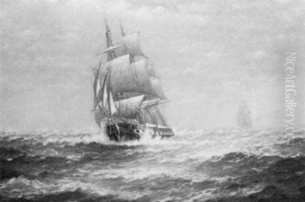 Clipper Ship On High Seas With Lookout In Crow's Nest by James J. Mcauliffe