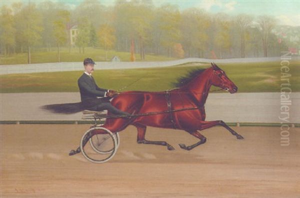 Count Weeks With Trotter In Old Fleetwood Park Oil Painting by James J. Mcauliffe