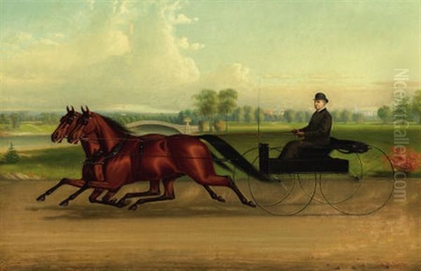 Mr. Kip Driving A Pair Of Trotters Oil Painting by John McAuliffe