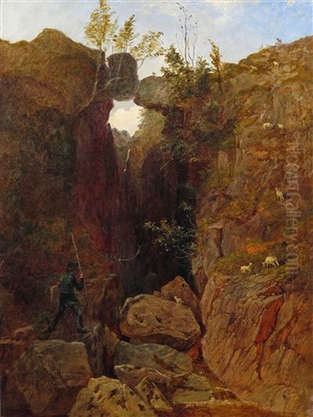 Self Portrait Of The Artist In A Rocky Landscape Oil Painting by Andrew Mccallum