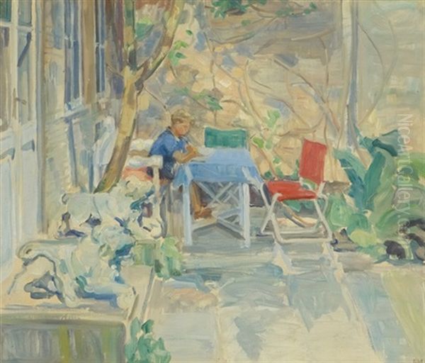 Young Boy On The Front Porch Oil Painting by Harry Bainbridge McCarter