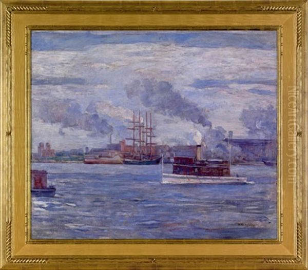 Industrial River Scene Oil Painting by Henry McCarter