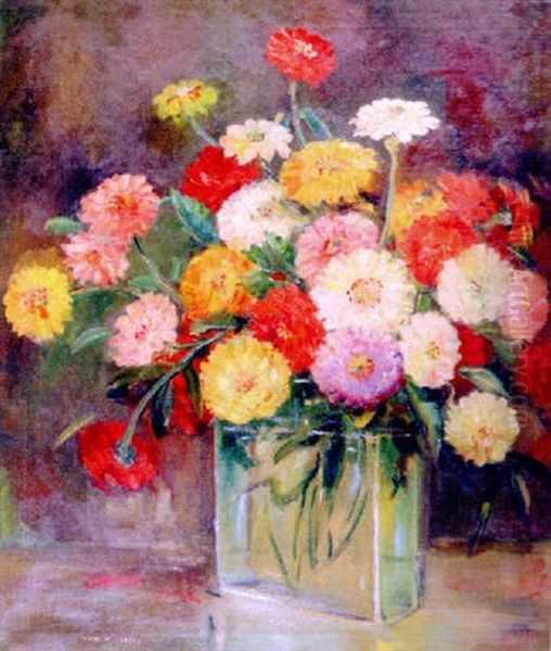 Zinnias Oil Painting by Clara Taggart Mcchesney