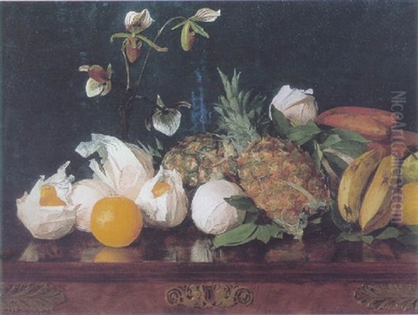 Still Life With Fruit And Flowers On A Tabletop Oil Painting by Alberta Binford McCloskey