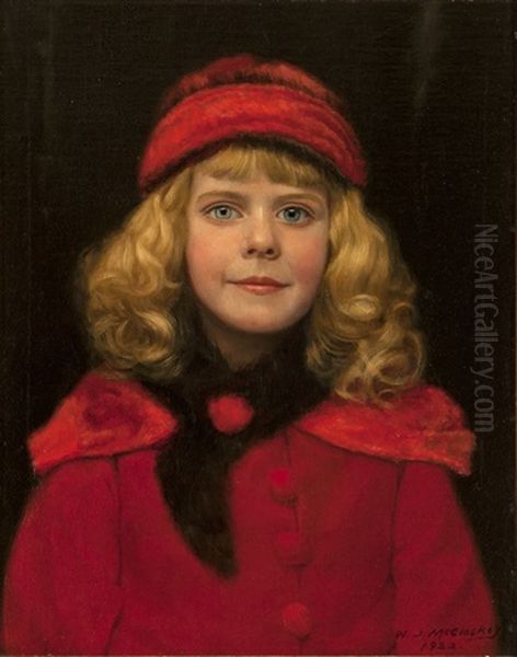 Girl In Red Hat Oil Painting by William J. McCloskey