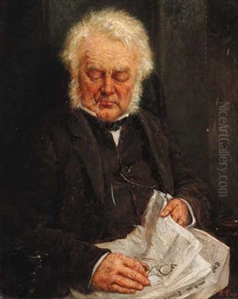 A Gentleman Asleep Over The Times Newspaper Oil Painting by Samuel McCloy