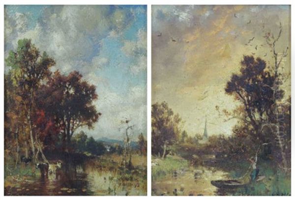 Pair Of Oil On Board Landscapes Oil Painting by George Herbert McCord