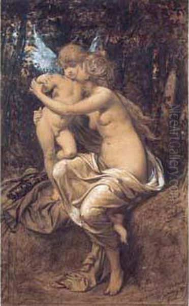 Eros Et Venus Oil Painting by Hippolyte Dominique Berteaux