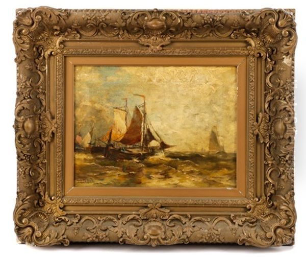 Untitled (sailing Ships In High Seas) Oil Painting by George Herbert McCord