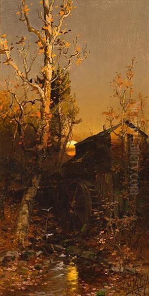 Rivermill At Sunset (+ Midday Landscape; 2 Works) Oil Painting by George Herbert McCord