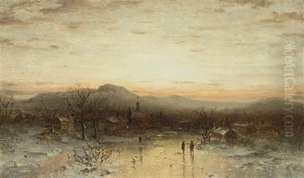 Winter Activities On A Pond Oil Painting by George Herbert McCord