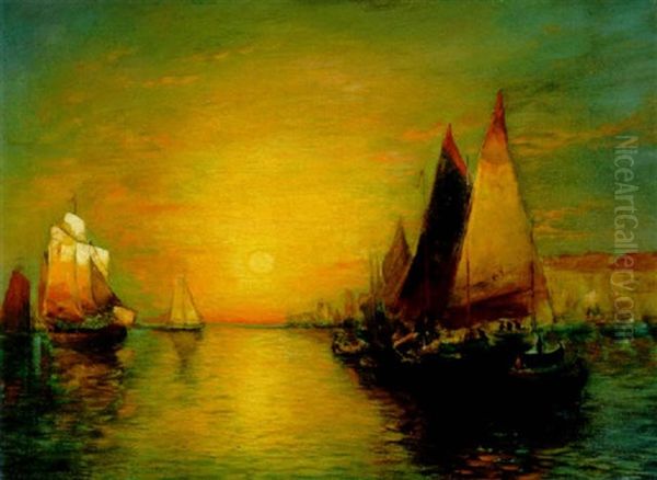 Ships At Sunset Oil Painting by George Herbert McCord